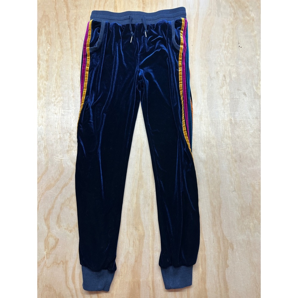 Natural Life Navy Velvet Joggers Rainbow Side Stripe Lounge Pants Womens Medium